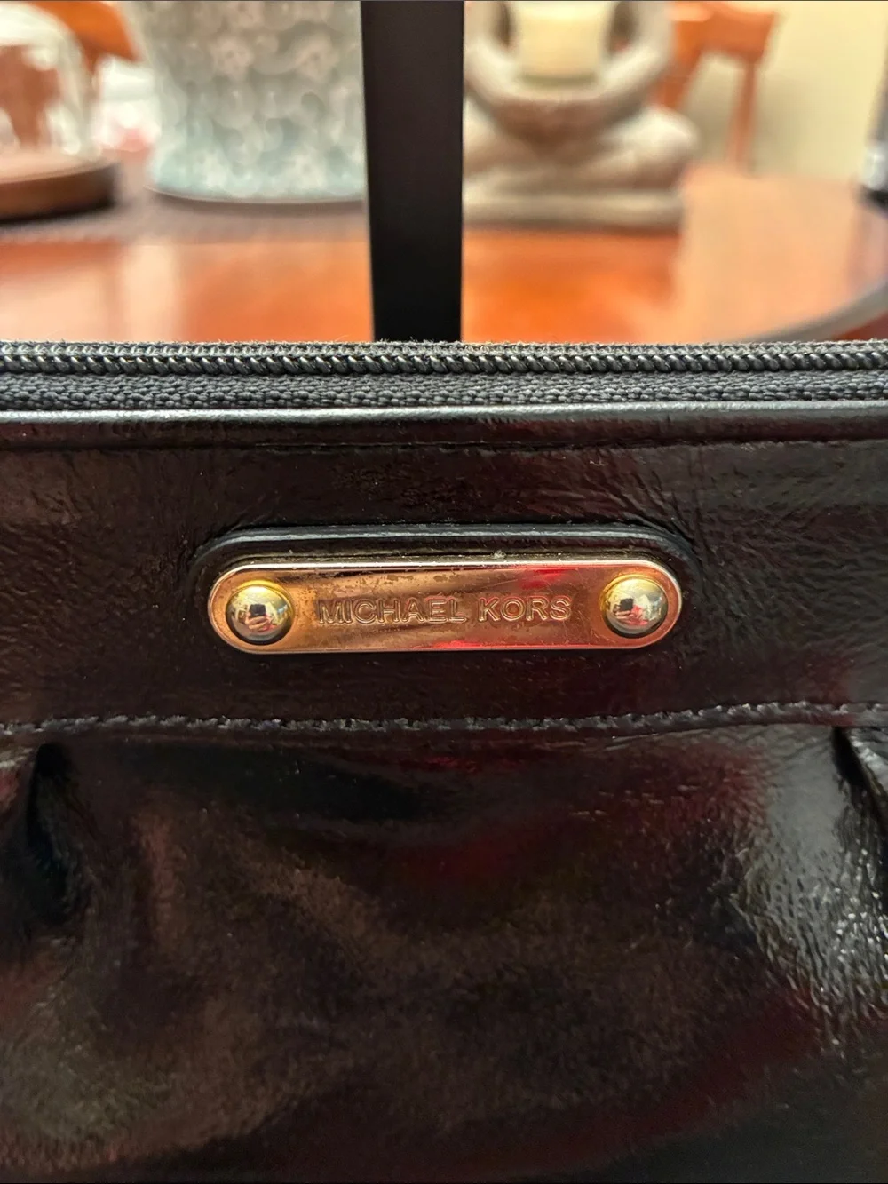 Michael Kors Black Patent Leather Vintage Cosmetic Bag